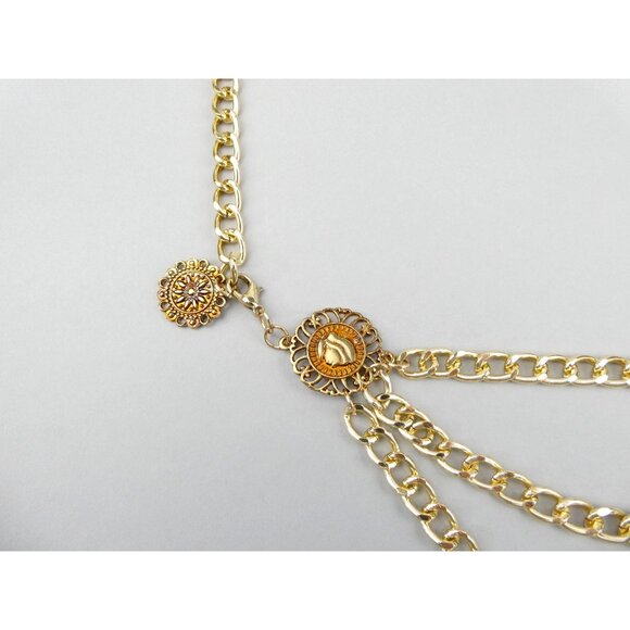 Gold-Tone Triple Chain Layered Belt With Medallion Accents - Picture 3 of 5